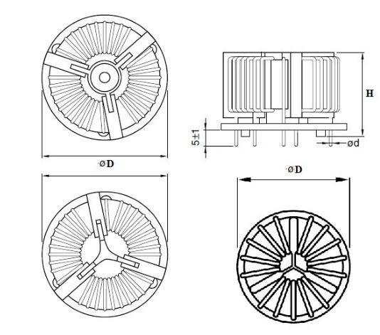 3 ou 4 fases de fio plano vertical de enrolamento de alta corrente de estrangulamento de bobinas personalizadas para nova energia
