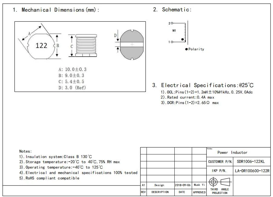 Indutor de potência de corrente alta de perfil baixo Indutor de chip SMD