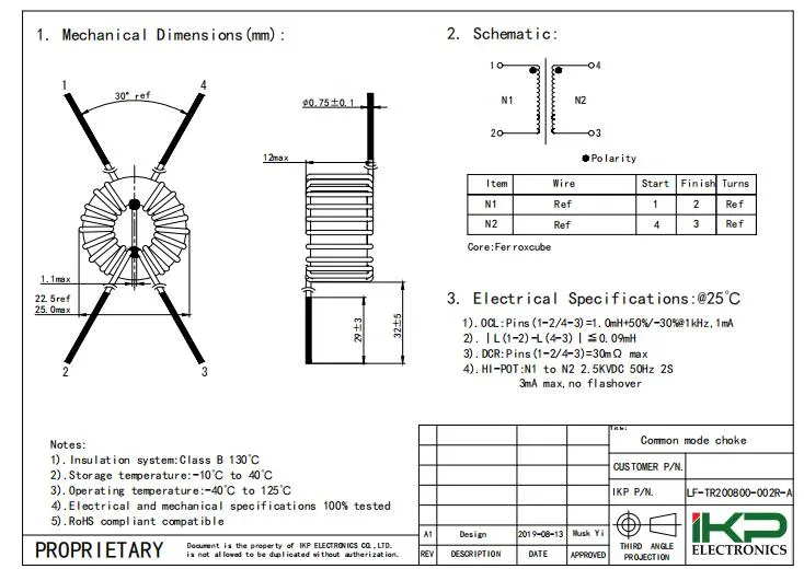 Indutor de modo comum EMI para circuito do motor do ventilador