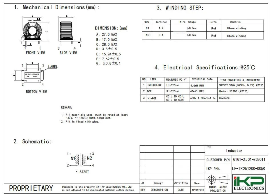 Indutor de modo comum vertical para componentes EMC