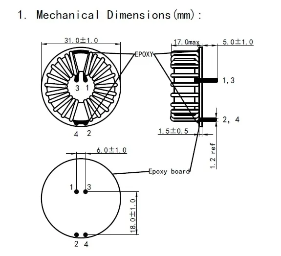 Indutor de estrangulamento de modo comum toroidal com base em PCB certificado CE/UL/RoHS